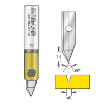 1.0mm Dia, Solid Carbide Insert, V-Groove 60°, 7.5mm Cutting Length